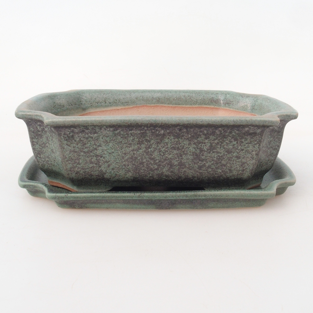 Bonsaischale + Untertasse H03 - 16,5 x 12 x 4,5 cm - grün