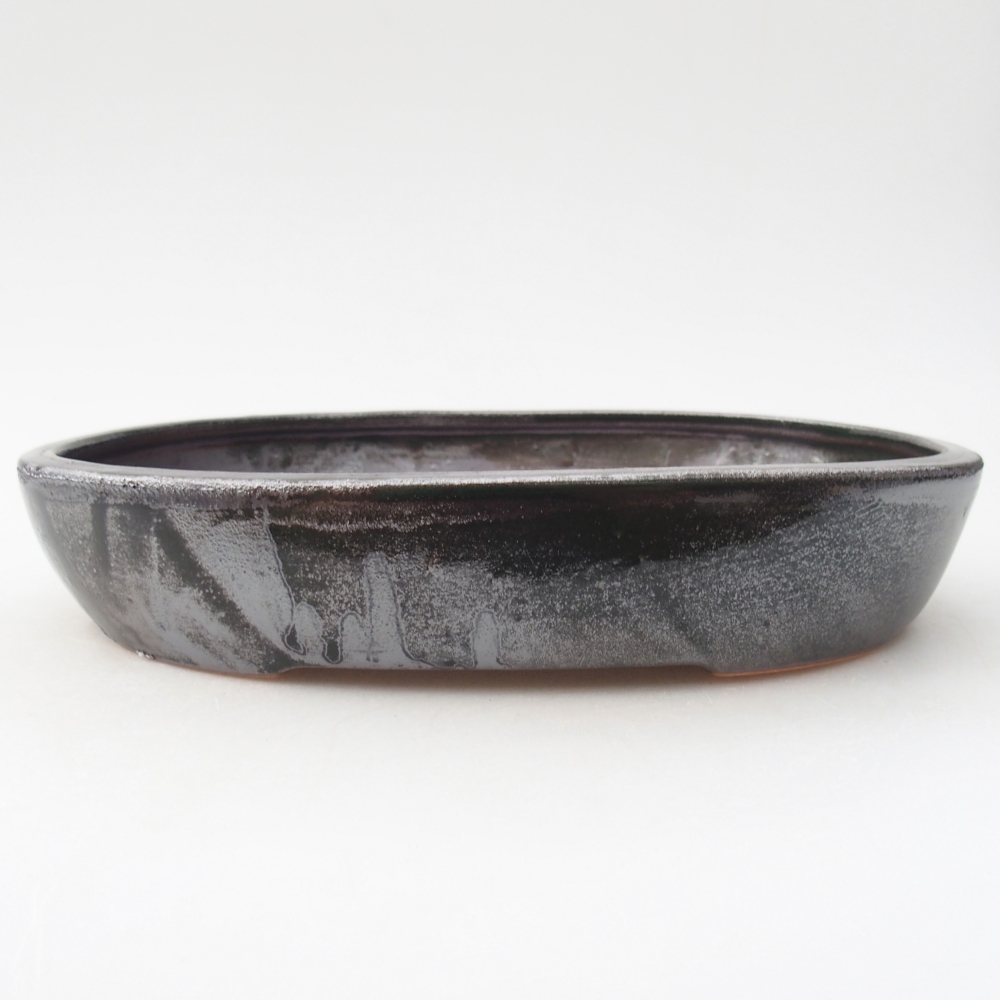 Bonsaischale aus Keramik 22 x 17 x 5 cm, grün-metallic