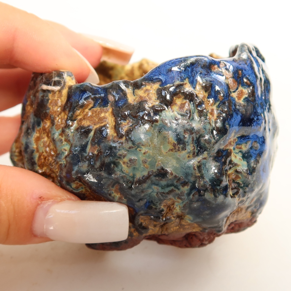 Keramikschale  7 x 7 x 5,5 cm, Farbe: blau-braun