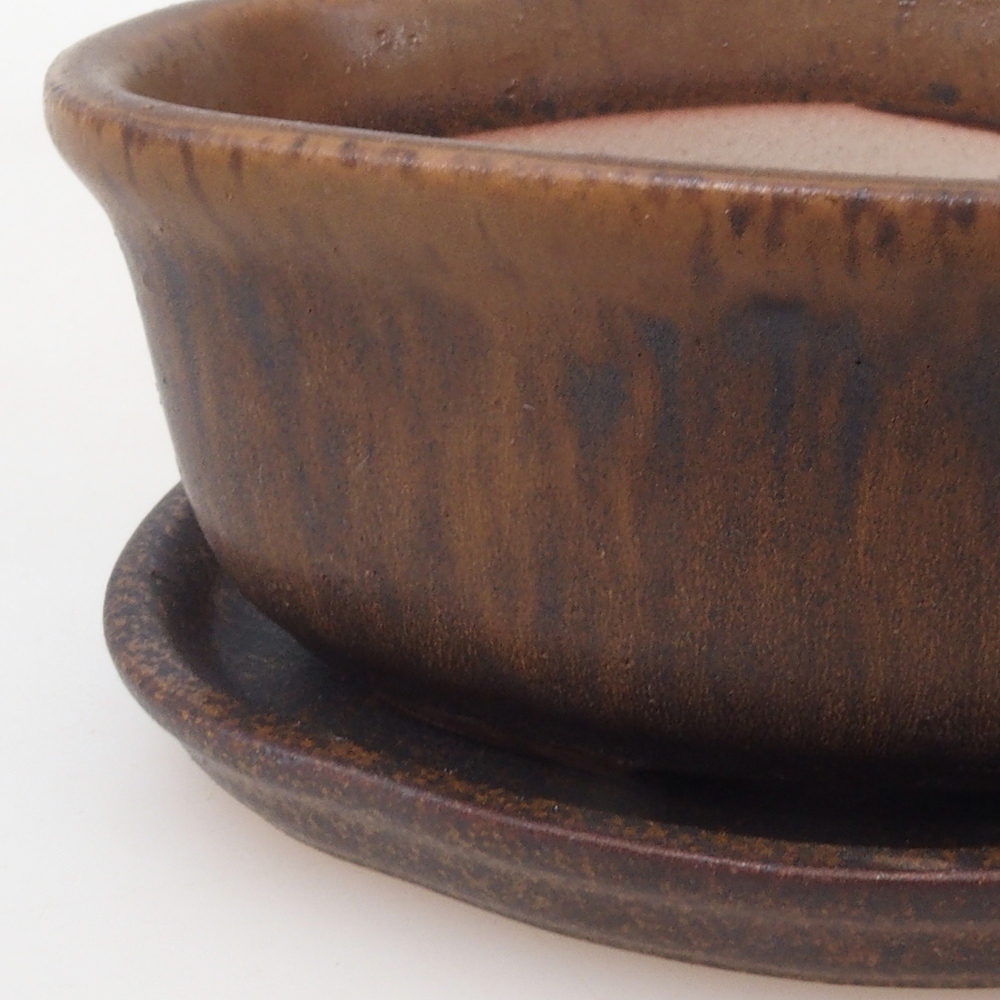 Bonsaischale + Untertasse H05 - 11 x 8 x 4 cm - braun