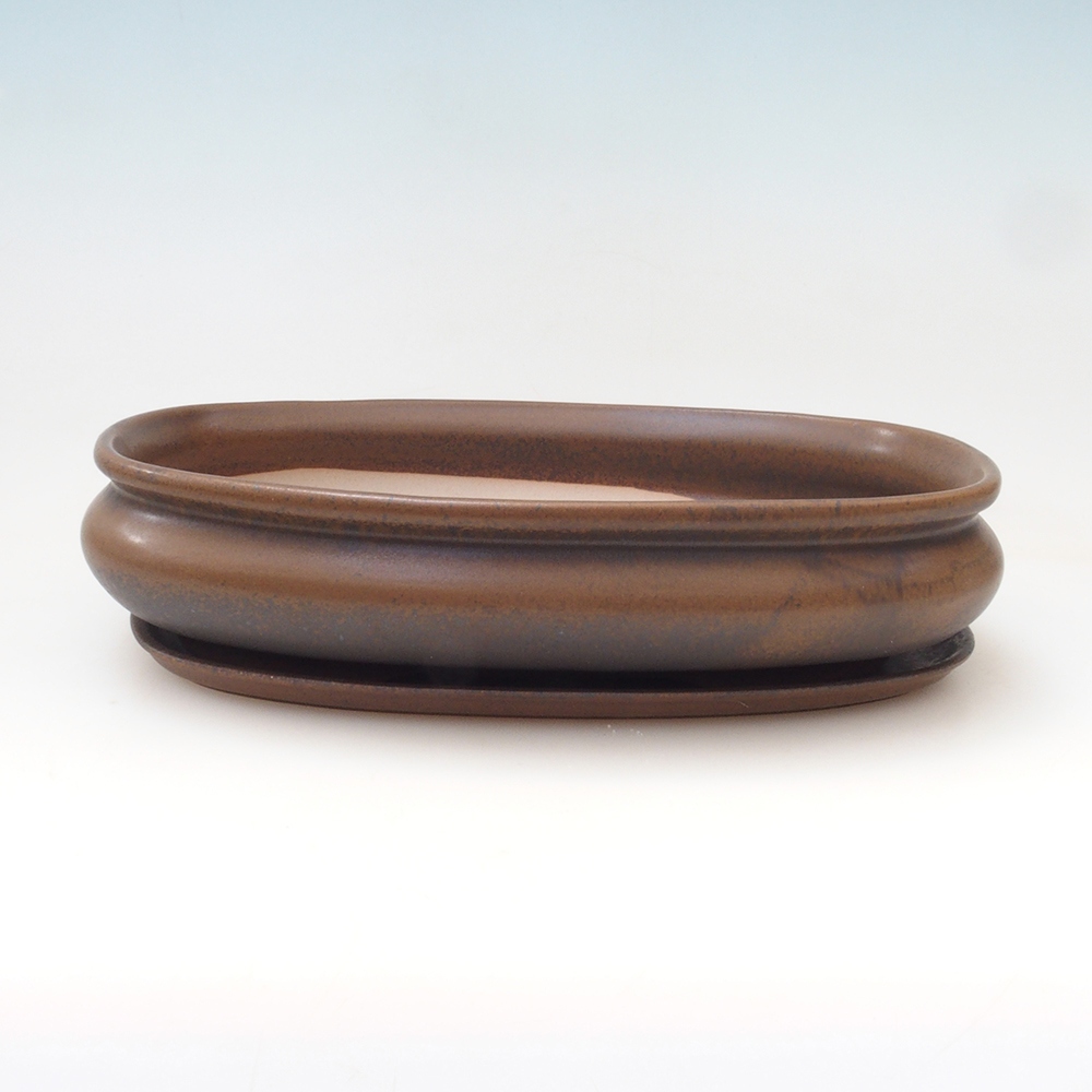 Bonsaischale + Untertasse H15 - 25,5x17,5x6 cm - braun