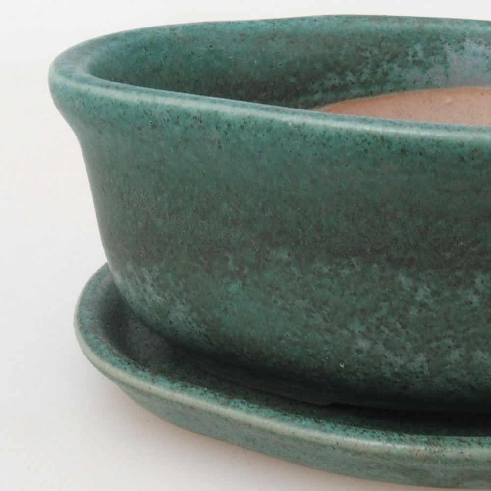 Bonsaischale + Untertasse H05 - 11 x 8 x 4 cm - grün