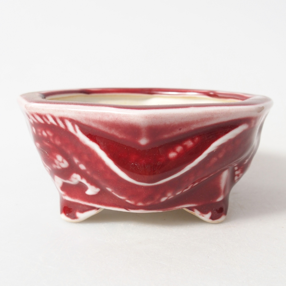 Bonsaischale aus Keramik 11,5 x 11 x 5 cm, Farbe rot