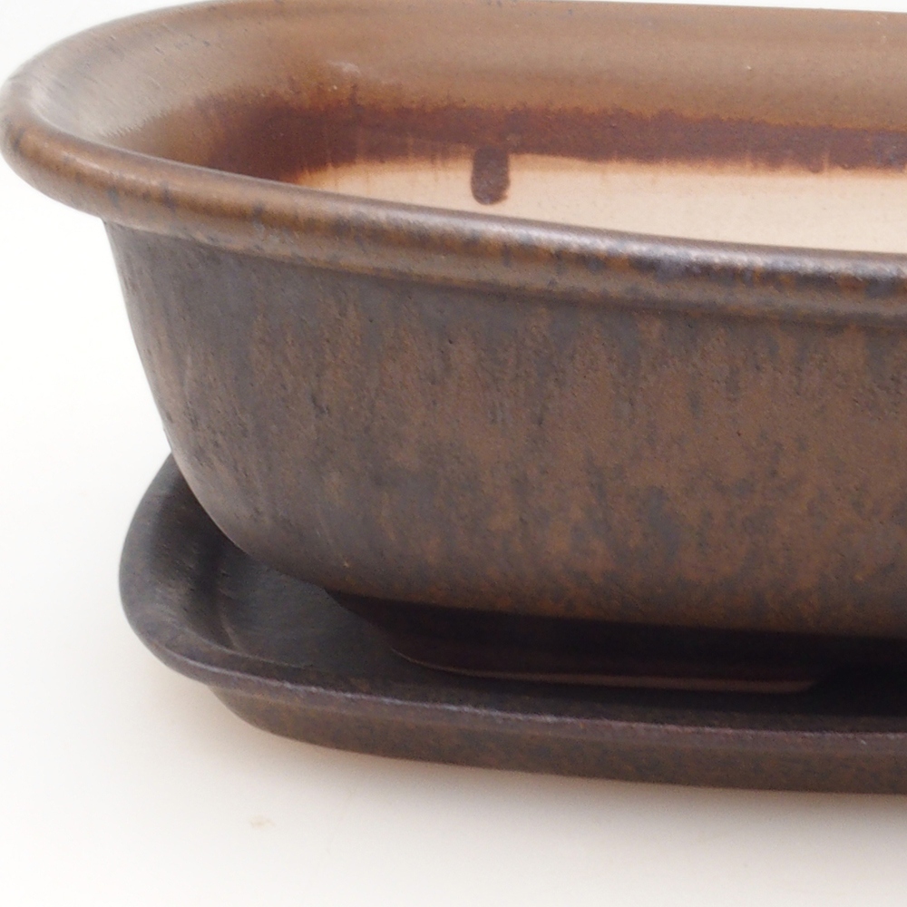 Bonsaischale + Untertasse H09 - 30 x 23 x 7,5 cm - braun