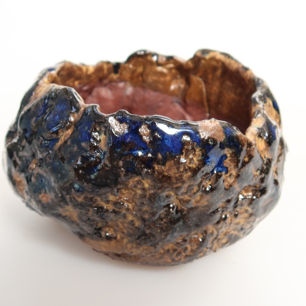 Keramikschale  7 x 7 x 5,5 cm, Farbe: blau-braun