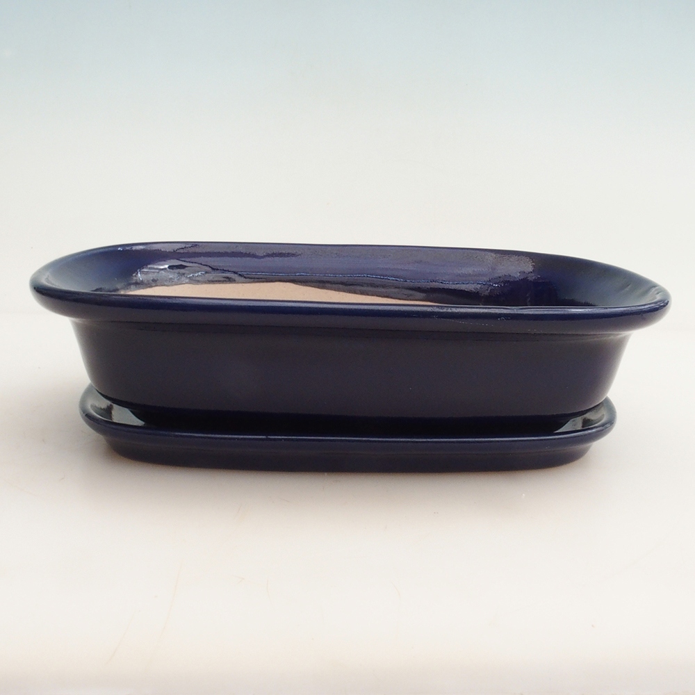 Bonsaischale + Untertasse H25 - 23 x 17 x 5,5 cm - blau
