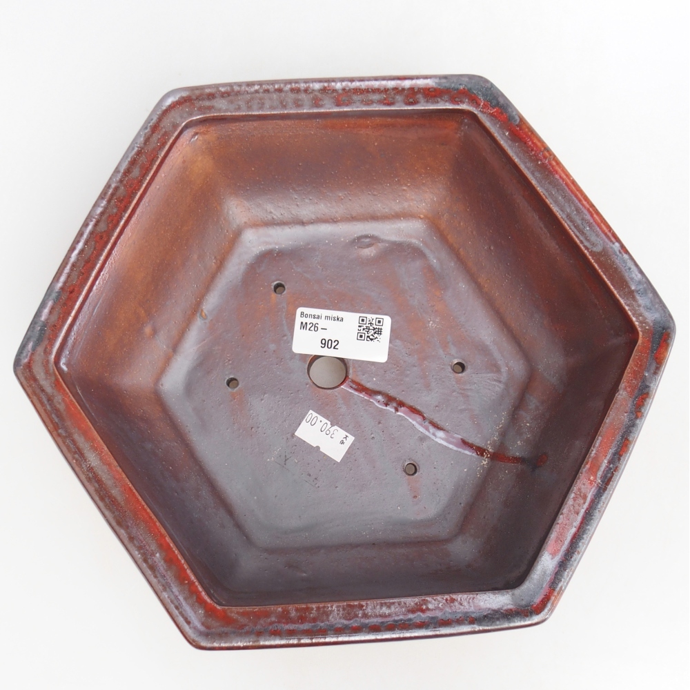 Bonsaischale aus Keramik 24,5 x 22 x 7,5 cm, Farbe schwarz-rot