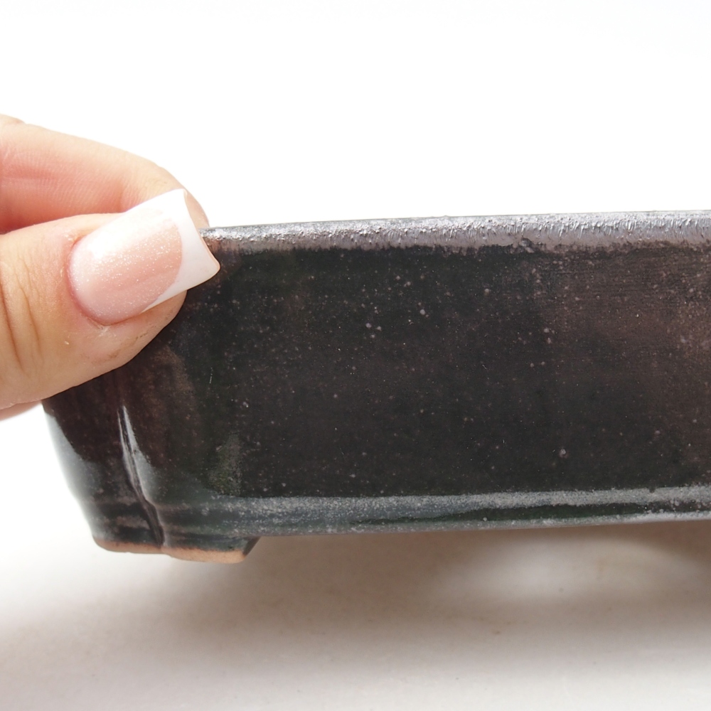 Bonsaischale aus Keramik 16 x 11,5 x 4 cm, grün-metallic