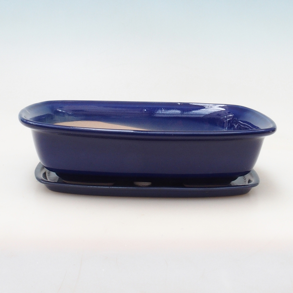 Bonsaischale + Untertasse H07 - 30 x 23 x 7,5 cm - blau
