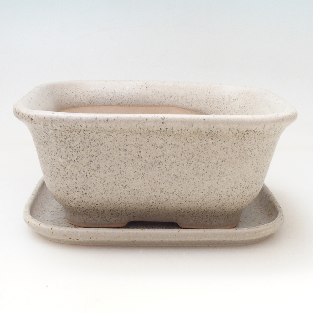 Bonsaischale + Untertasse H37 - 14,5x13x6,5 cm - beige