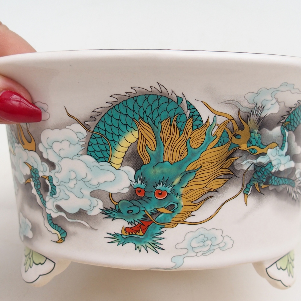 Bonsaischale aus Keramik 17 x 17 x 9 cm, Farbe grün-weiß