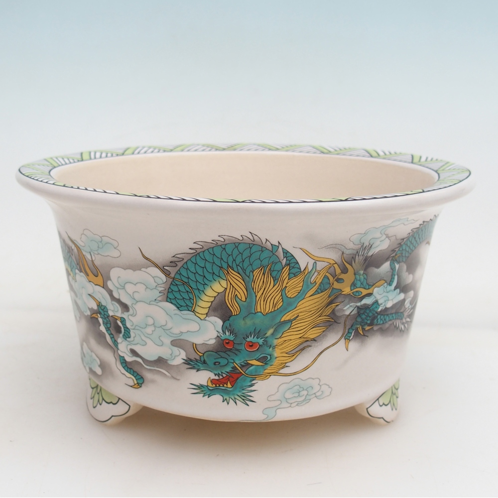 Bonsaischale aus Keramik 17 x 17 x 9 cm, Farbe grün-weiß