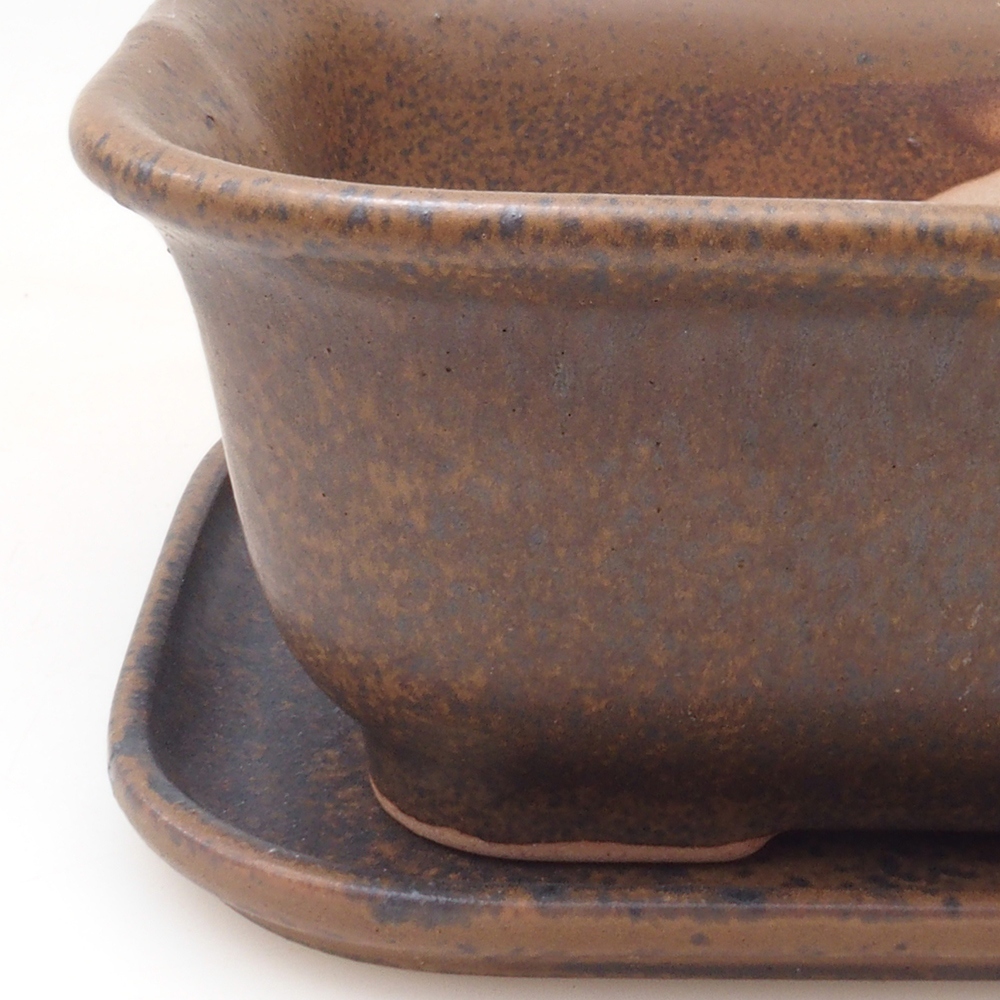 Bonsaischale + Untertasse H37 - 14,5x13x6,5 cm - braun