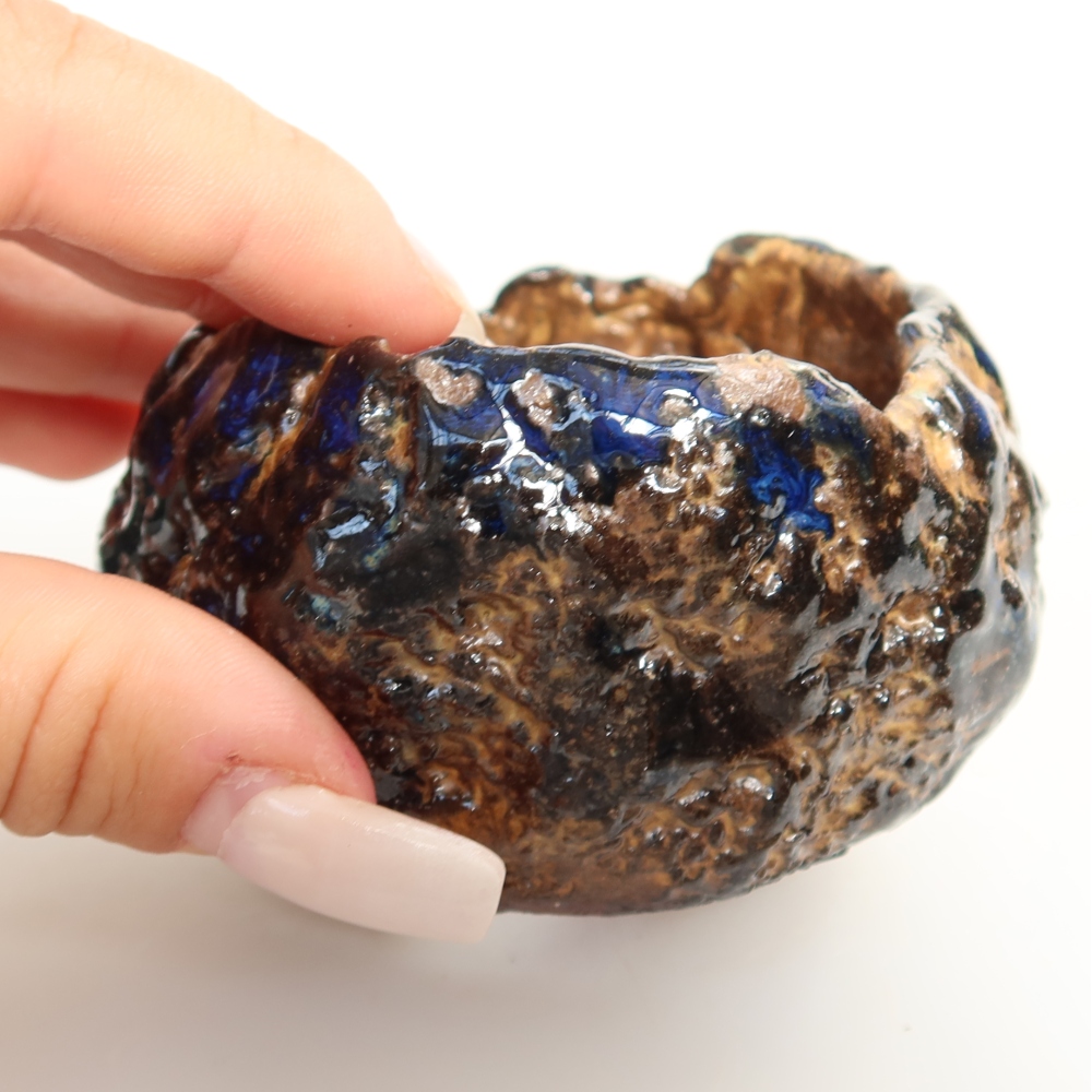 Keramikschale  7 x 7 x 5,5 cm, Farbe: blau-braun