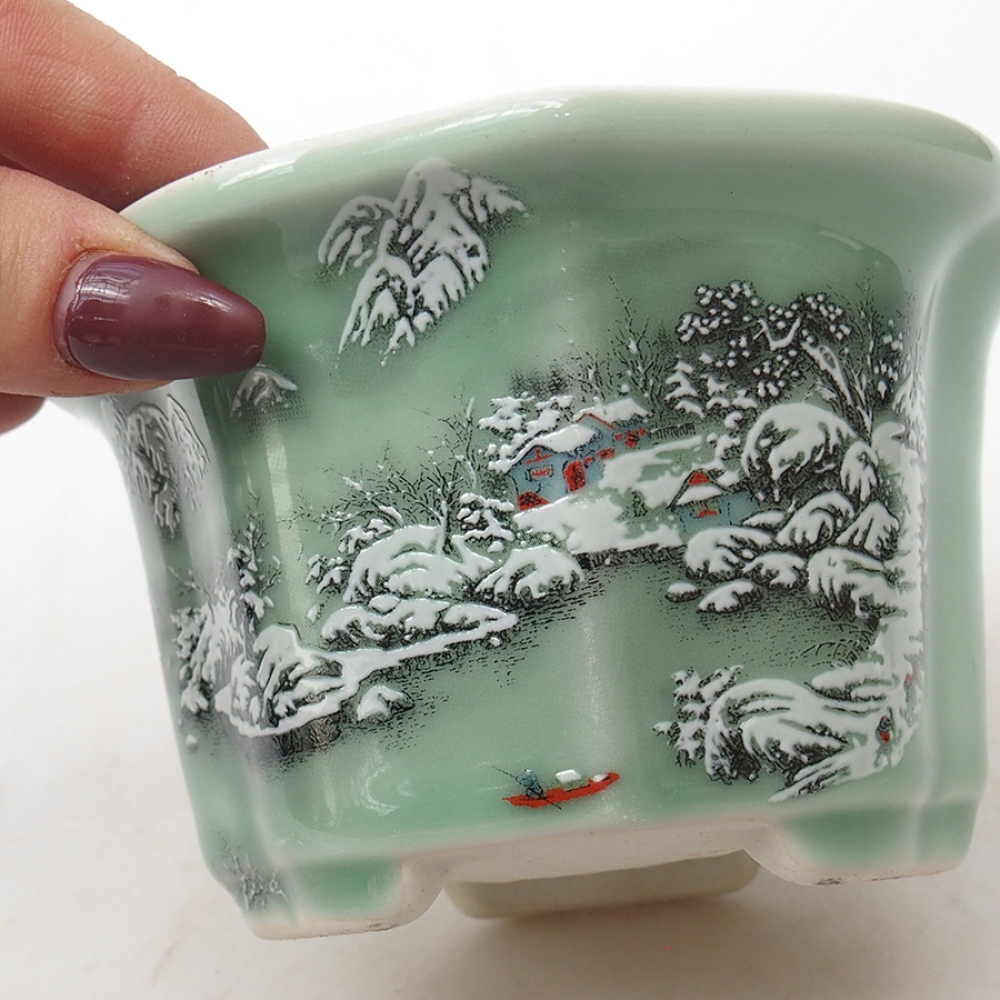 Bonsaischale aus Keramik 11,5 x 11,5 x 7 cm, Farbe zielony