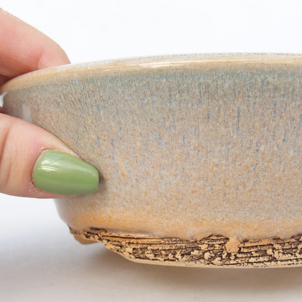 Bonsaischale aus Keramik 14,5 x 14,5 x 5 cm, grün-braun