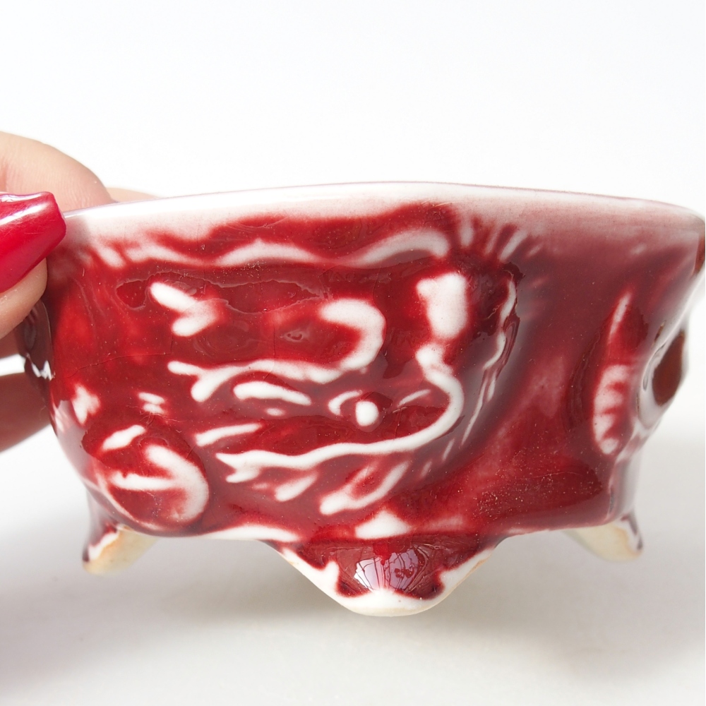 Bonsaischale aus Keramik 11,5 x 11 x 5 cm, Farbe rot