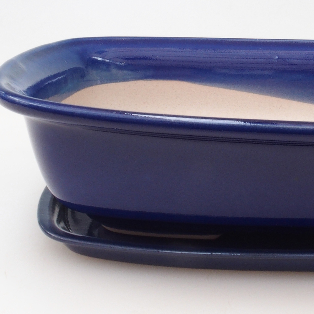 Bonsaischale + Untertasse H07 - 30 x 23 x 7,5 cm - blau