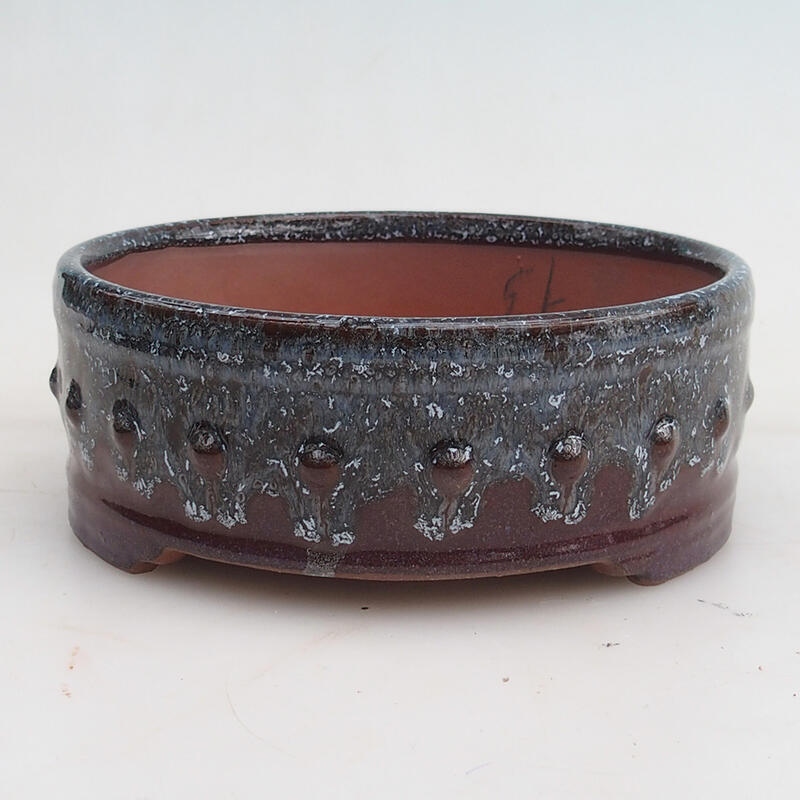 Bonsaischale 14 x 14 x 5,5 cm, Farbe weinrot-grau