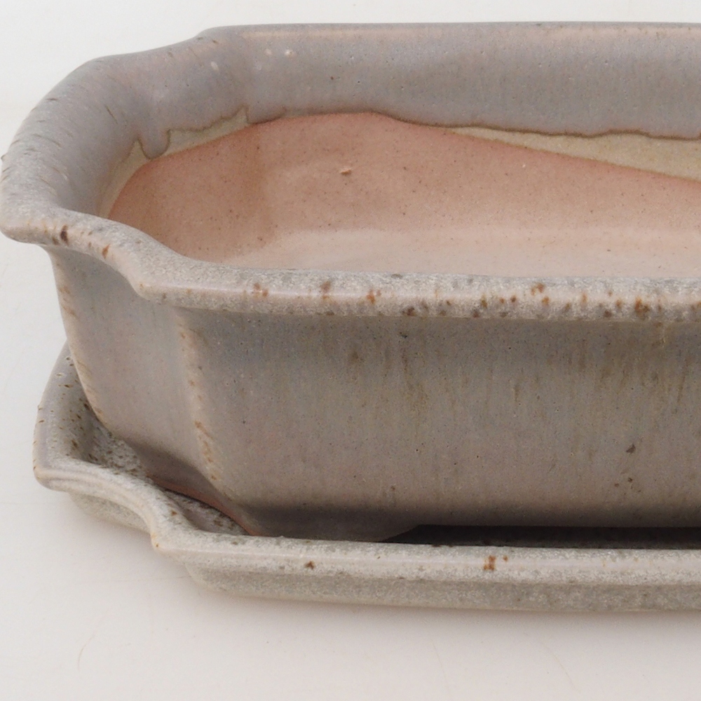 Bonsaischale + Untertasse H03 - 16,5 x 12 x 4,5 cm - beige