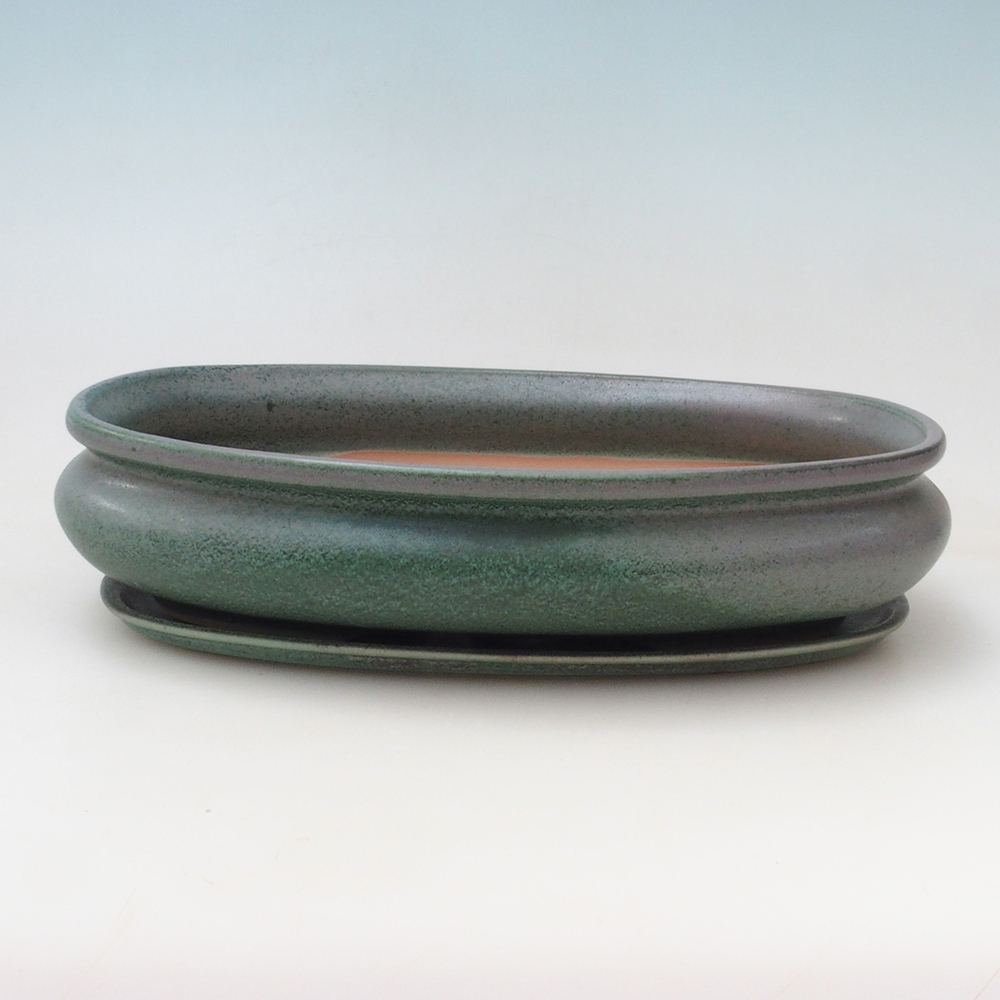 Bonsaischale + Untertasse H15 - 25,5x17,5x6 cm - grün