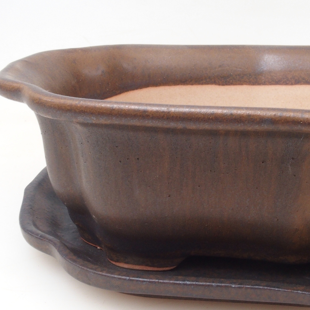 Bonsaischale + Untertasse H51 - 18x14x5 cm - braun