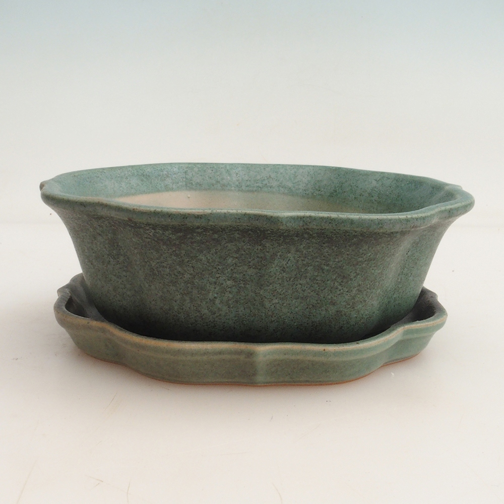 Bonsaischale + Untertasse H06 - 14,5 x 14,5 x 5 cm - grün