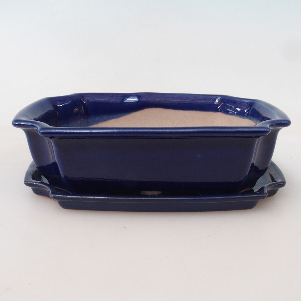 Bonsaischale + Untertasse H03 - 16,5 x 12 x 4,5 cm - blau