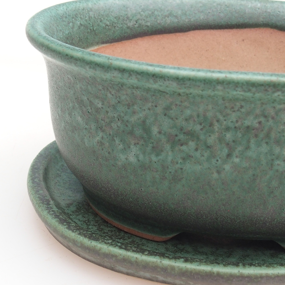 Bonsaischale + Untertasse H11 - 11,5 x 10 x 4 cm - grün