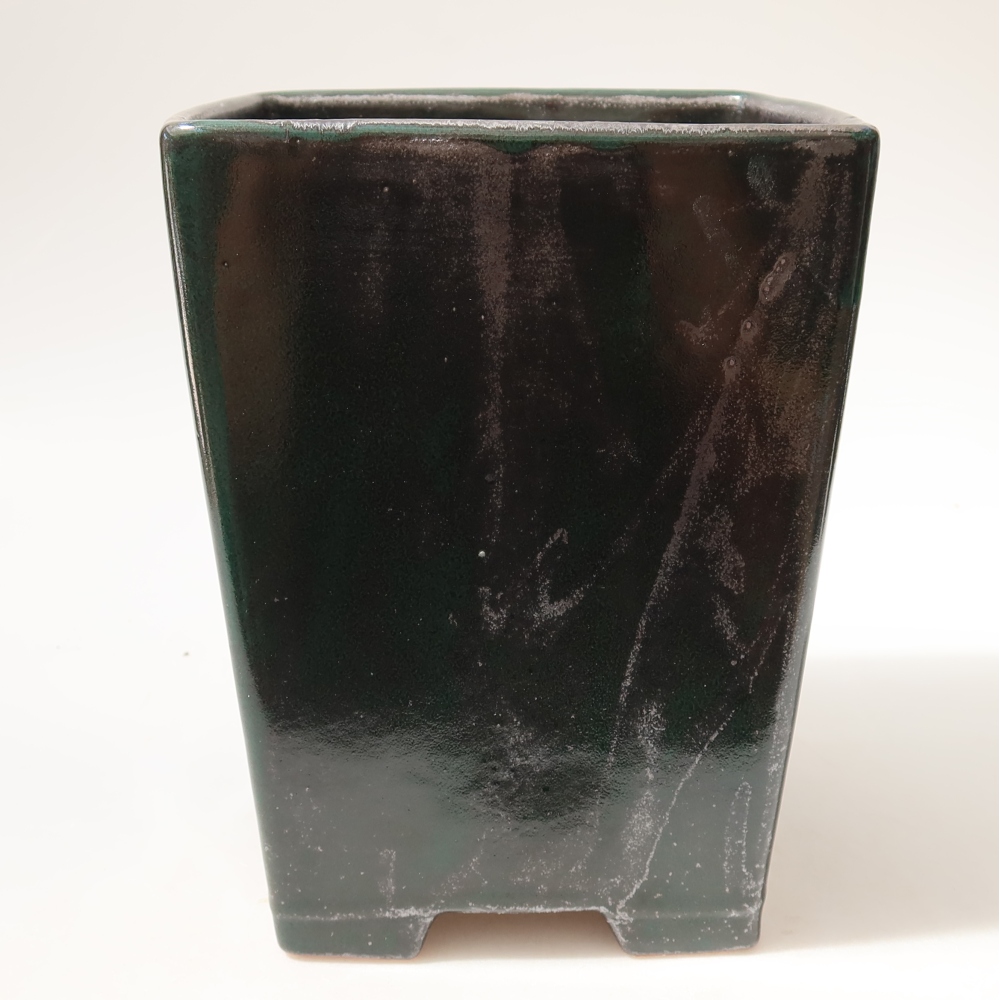 Keramik-Bonsai-Schale 15 x 15 x 19,5 cm, Farbe: metallisch-grün