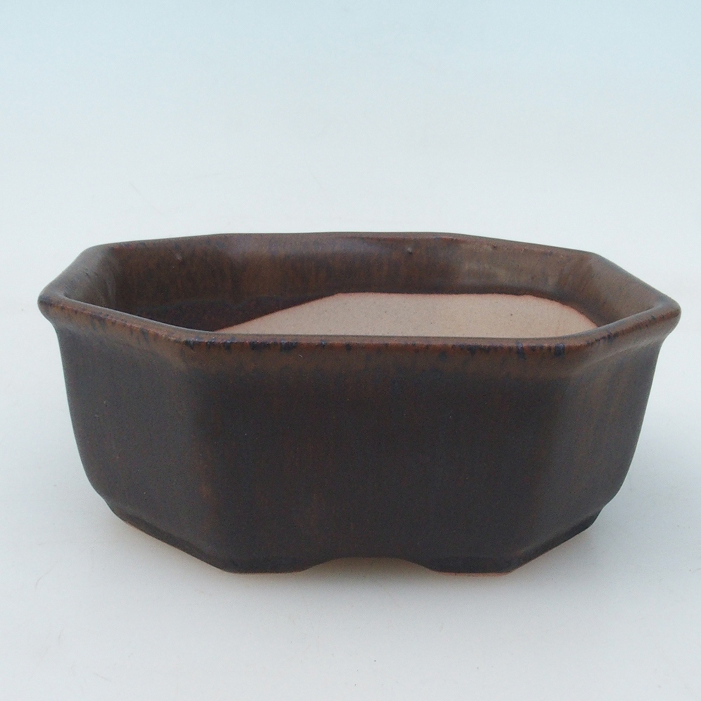 Bonsaischale + Untertasse H13 - 12,5x12,5 x4,5 cm - braun