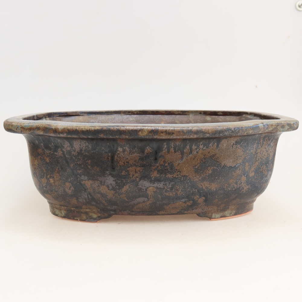 Keramik-Bonsai-Schale, 30,5 x 25,5 x 10,5 cm, Farbe: braun-blau