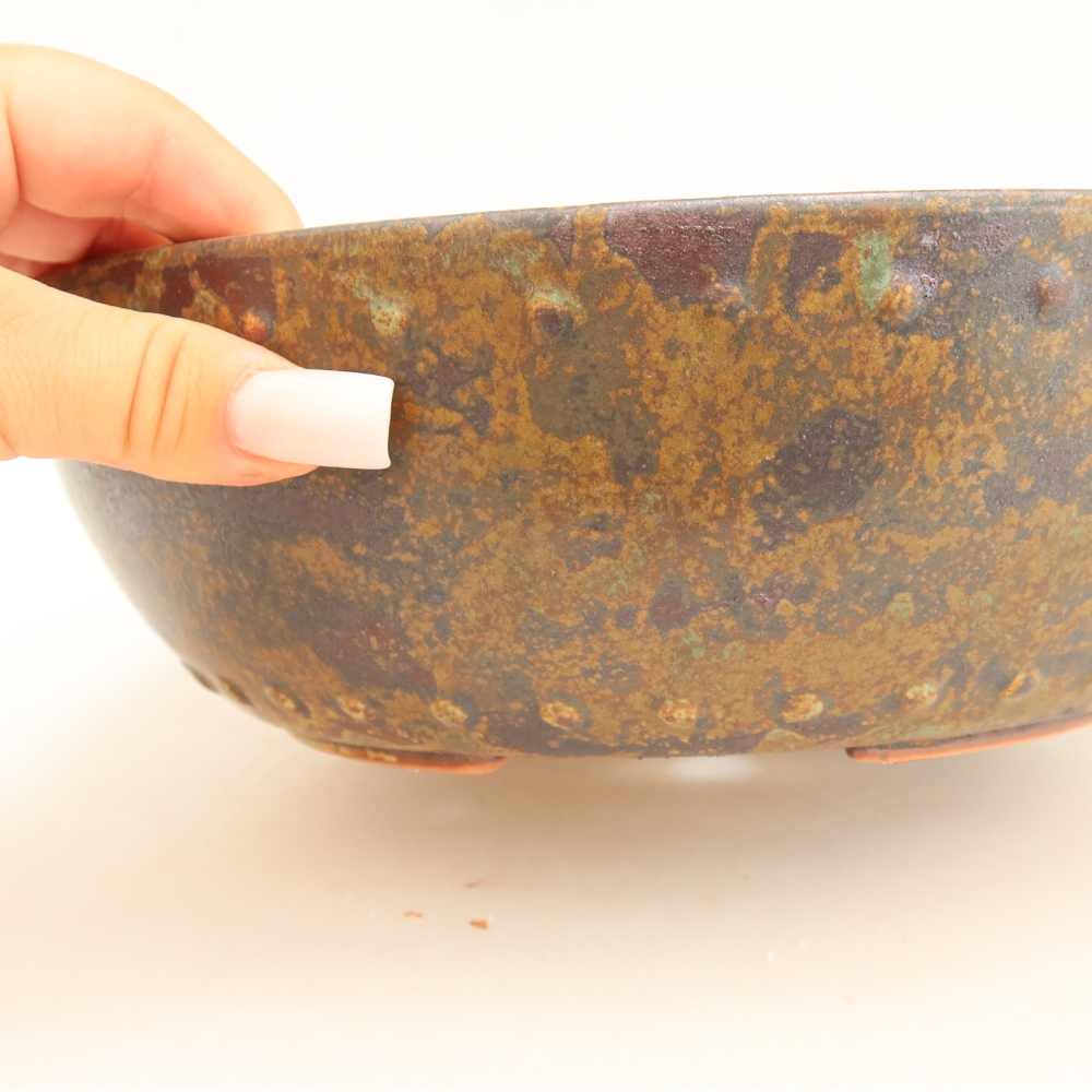 Keramik-Bonsai-Schale, 24,5 × 24,5 × 7,5 cm, Farbe: braun-grün