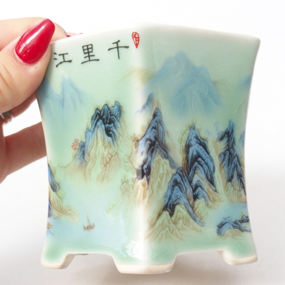 Bonsaischale aus Keramik 10,5 x 9,5 x 8,5 cm, grün