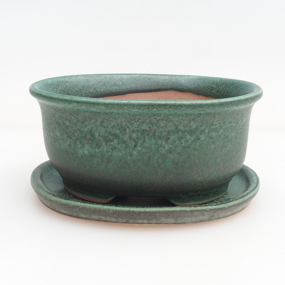 Bonsaischale + Untertasse H11 - 11,5 x 10 x 4 cm - grün
