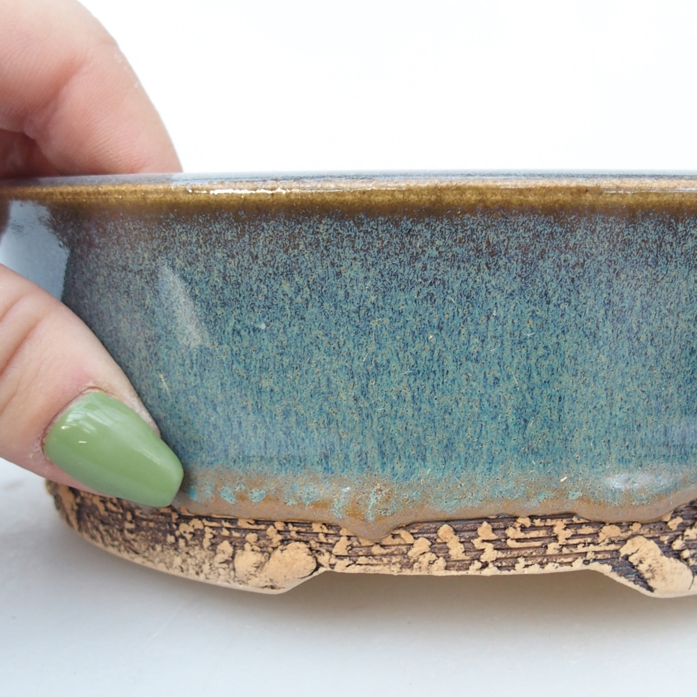 Bonsaischale aus Keramik 15,5 x 15,5 x 5 cm, blau-grau