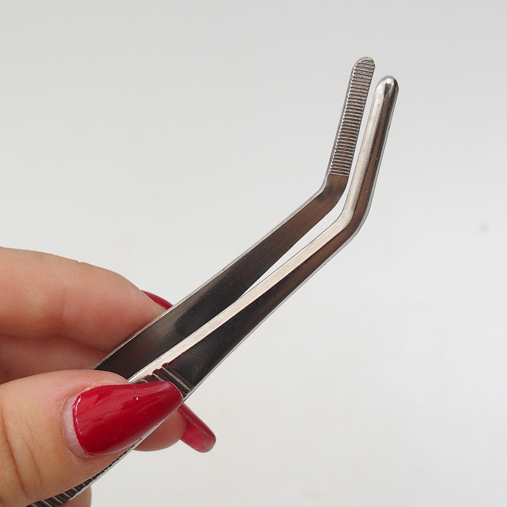 Spatel und gebogene Pinzette 22 cm - rostfreier Stahl