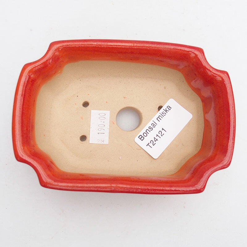 Bonsaischale aus Keramik 11,5 x 8,5 x 4 cm, Farbe rot-orange