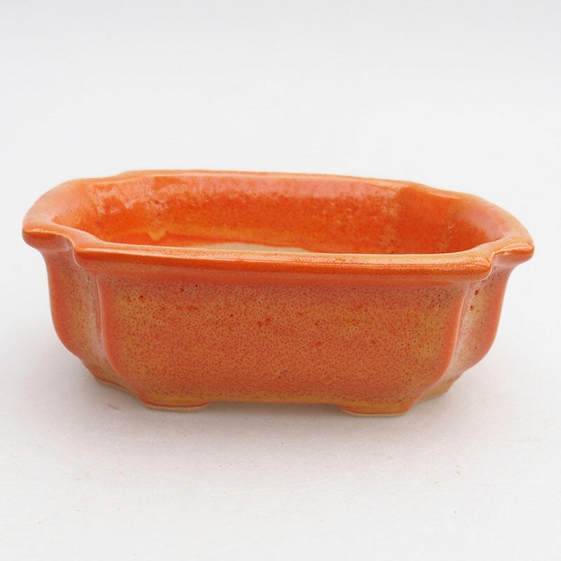 Bonsaischale aus Keramik 11,5 x 8,5 x 4 cm, gelb-orange