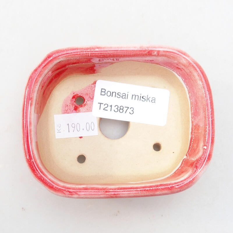 Bonsaischale aus Keramik 8,5 x 7 x 3,5 cm, rot und weiß