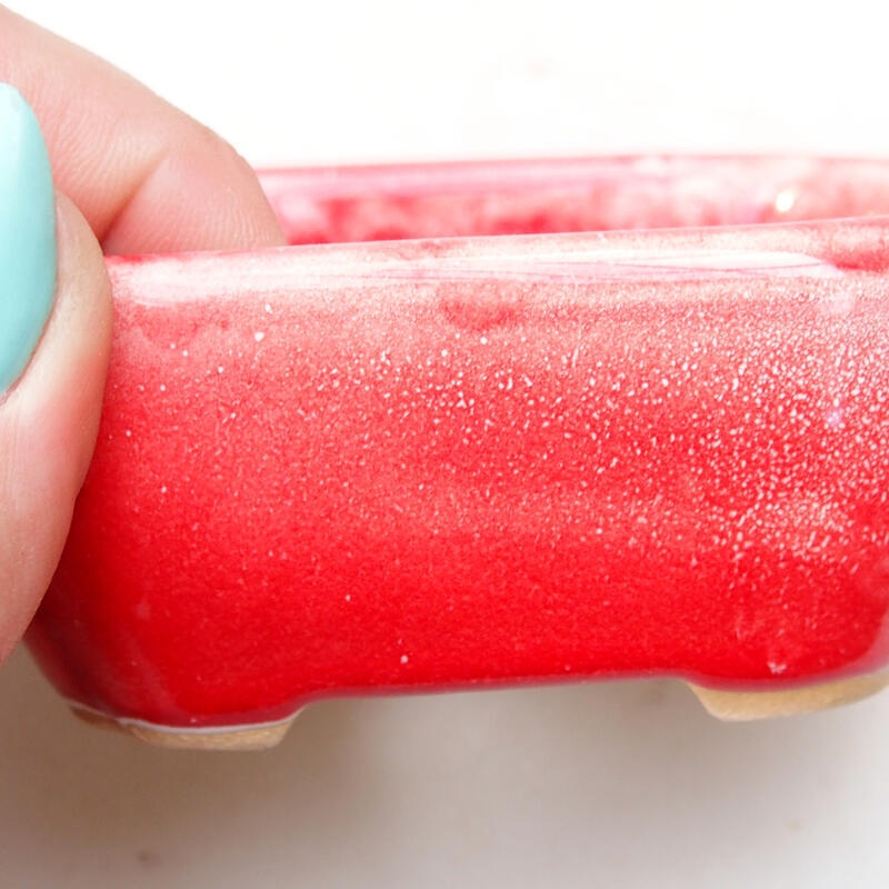 Bonsaischale aus Keramik 8,5 x 7 x 3,5 cm, rot und weiß