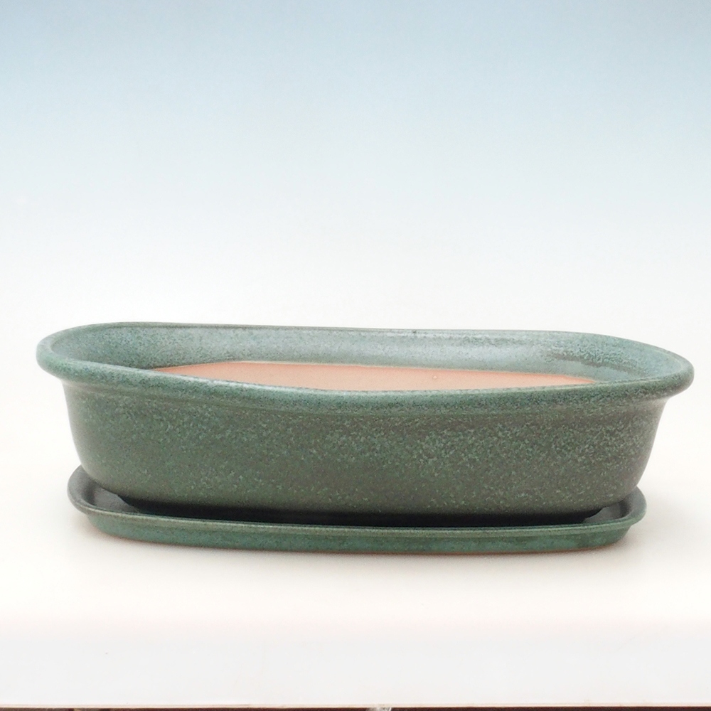 Bonsaischale + Untertasse H10 - 37 x 28 x 9 cm - grün