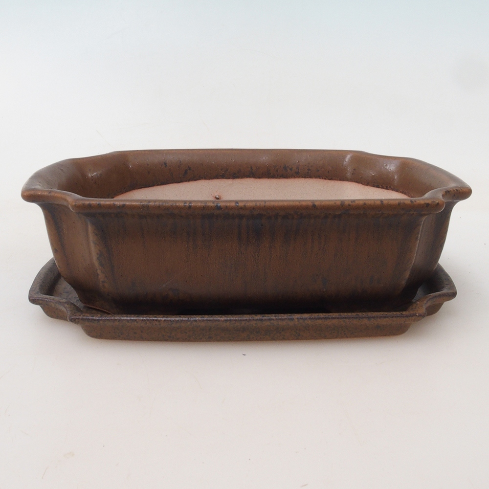 Bonsaischale + Untertasse H03 - 16,5 x 12 x 4,5 cm - braun
