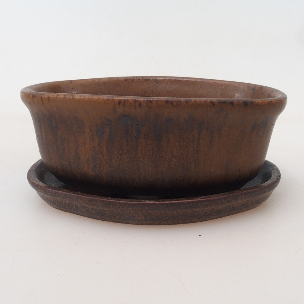 Bonsaischale + Untertasse H05 - 11 x 8 x 4 cm - braun