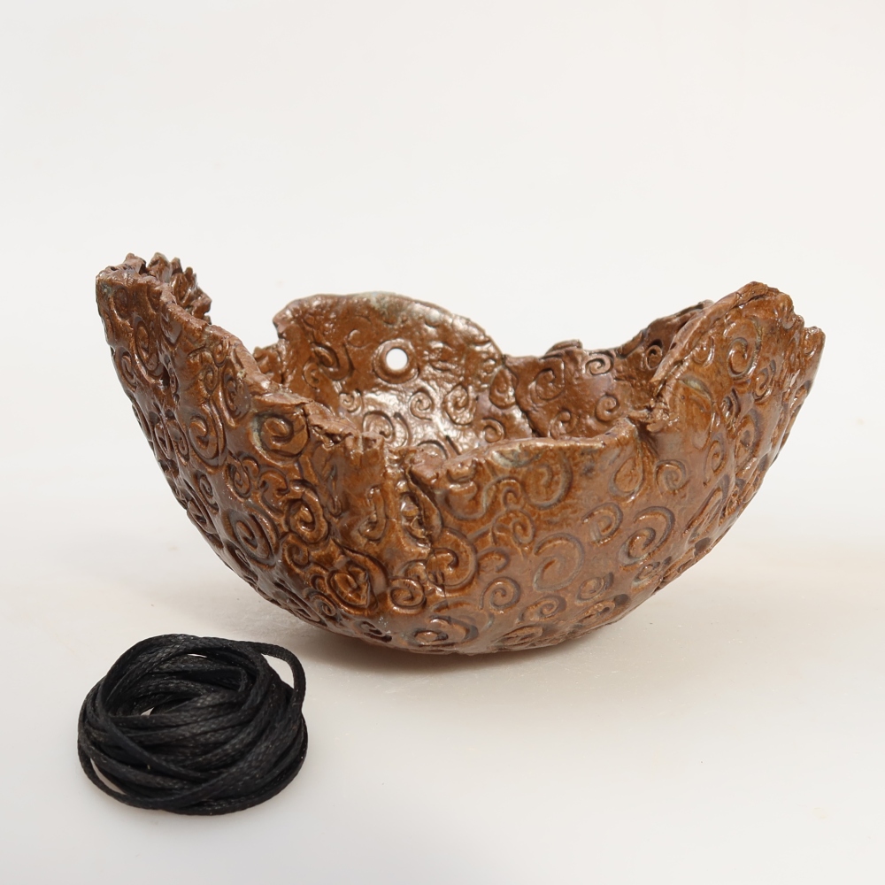 Keramikschale für Kokedama, 13 x 12,5 x 8 cm, Farbe: braun