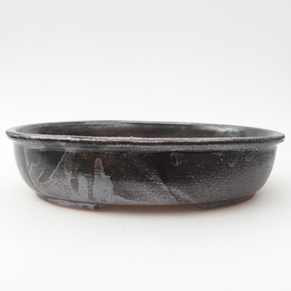 Bonsaischale aus Keramik 22 x 17 x 5 cm, grün-metallic