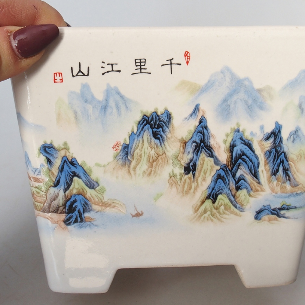 Bonsaischale aus Keramik 14 x 14 x 11 cm, Farbe weiß