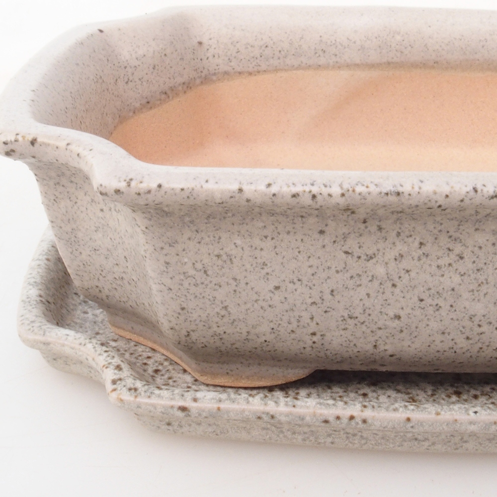 Bonsaischale + Untertasse H17 - 15 x 10 x 4 cm - beige
