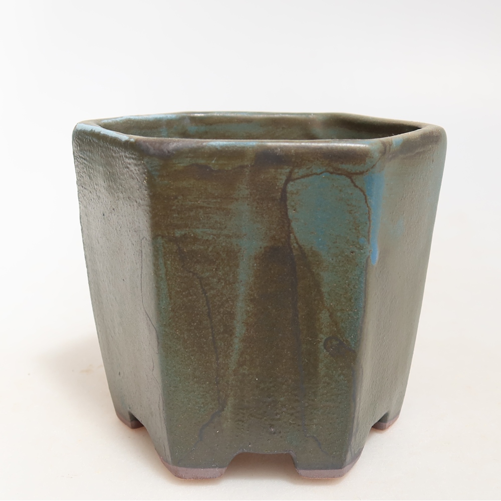 Keramik-Bonsai-Schale 9 x 8,5 x 8 cm, Farbe: braun-blau
