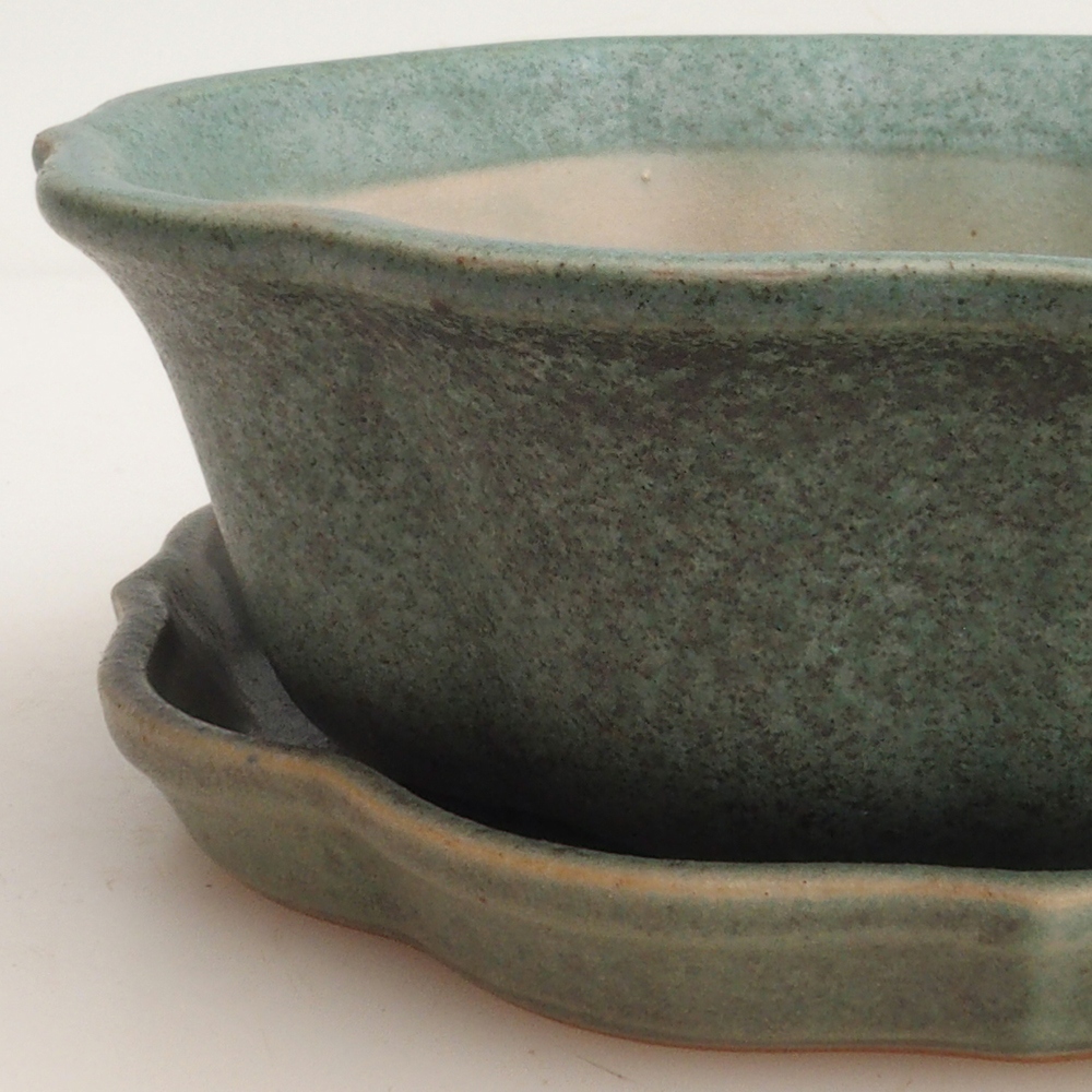Bonsaischale + Untertasse H06 - 14,5 x 14,5 x 5 cm - grün